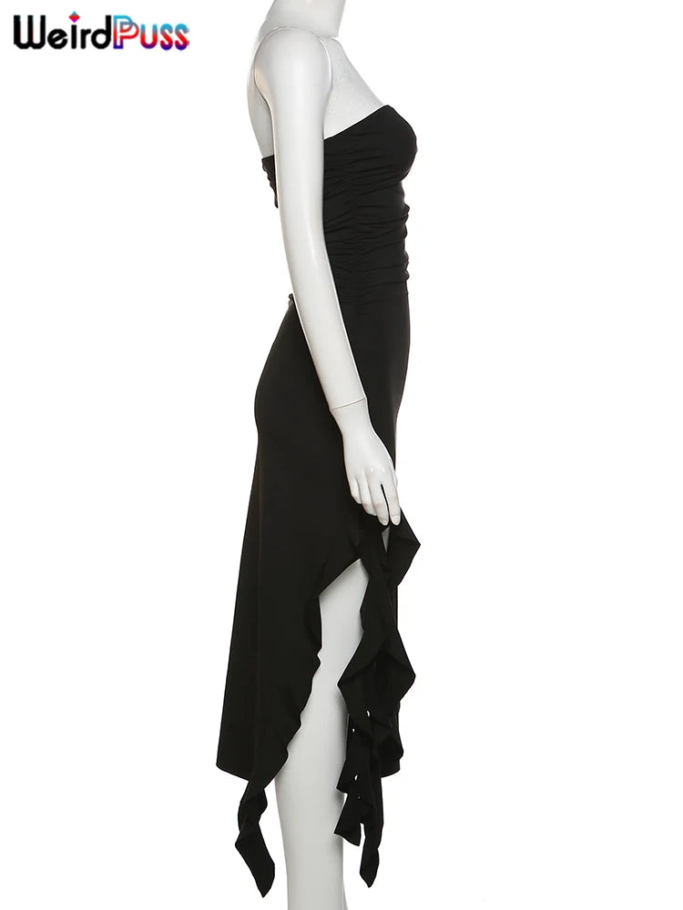 Women's Elegant Strapless Dress™ Irregular Tassel Trend Skinny Split Maxi Bodycon Dress