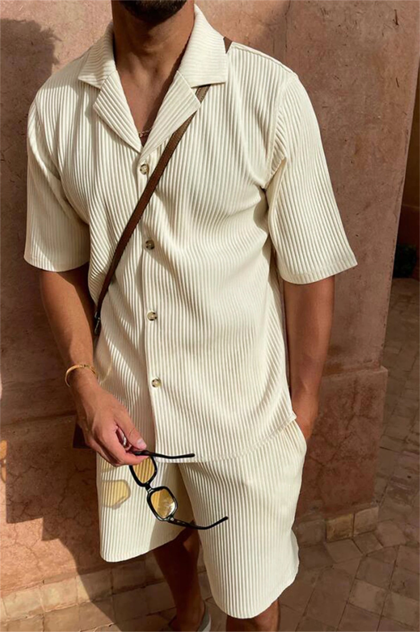 Men's Summer Suit™ Spring/Summer corduroy shorts sleeve shirt and shorts casual suit