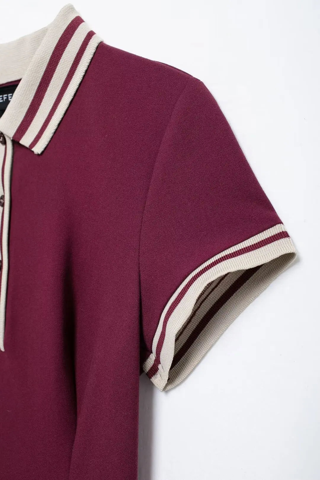 TRAFZA-Women's Burgundy Dress™ Contrasting Ribbed Lapel Buttons Classic Campus Dress