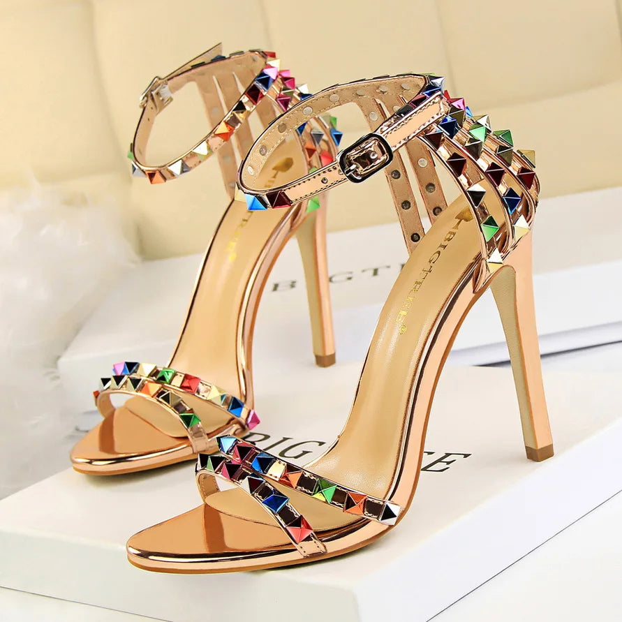Women High Heels Rivets Studded Sandals™ Stiletto Gladiator Pumps Open Toe Luxury Sandals
