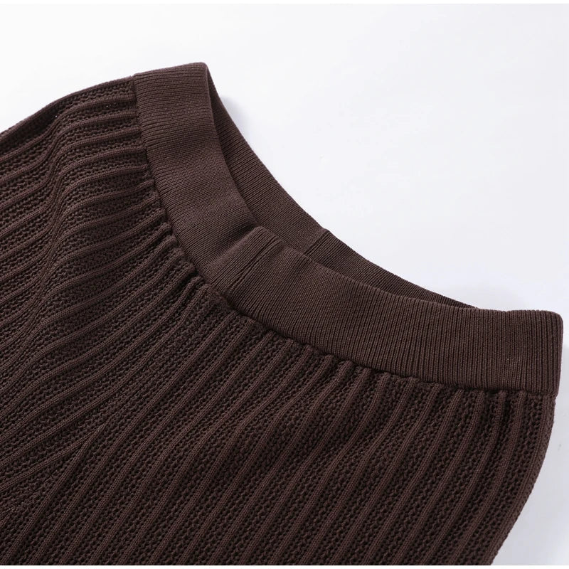 Women's Knitted Pants & Tops Set™ Turn Down Collar Half Sleeve Tops & Elastic Waist Straight Trousers Outfits