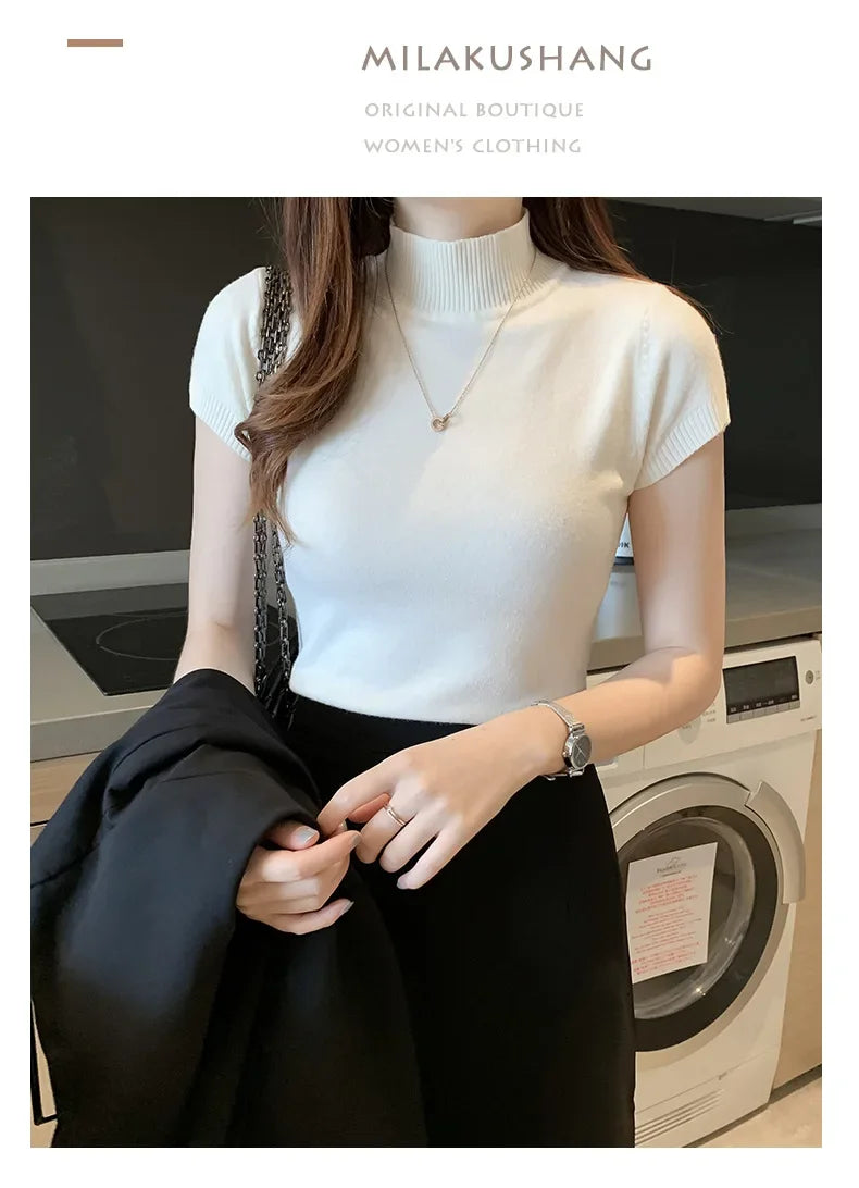 Women's Half-High Neck T-Shirt™ Casual Korean Style Elegant Tops