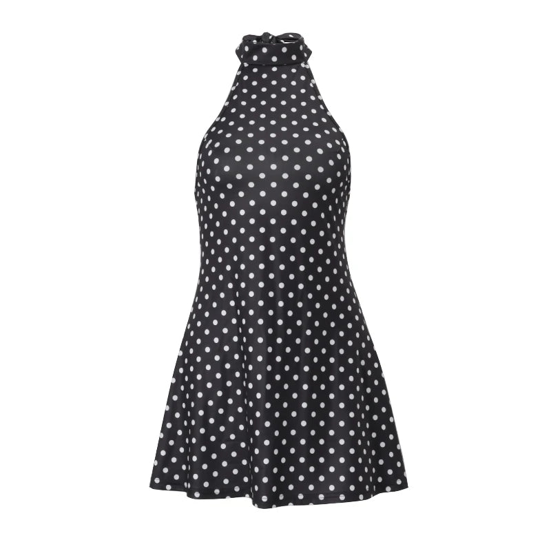 Women's Dress™ Polka Dot Elegant Off Shoulder Sleeveless Backless High Waist Halter Mini Dress