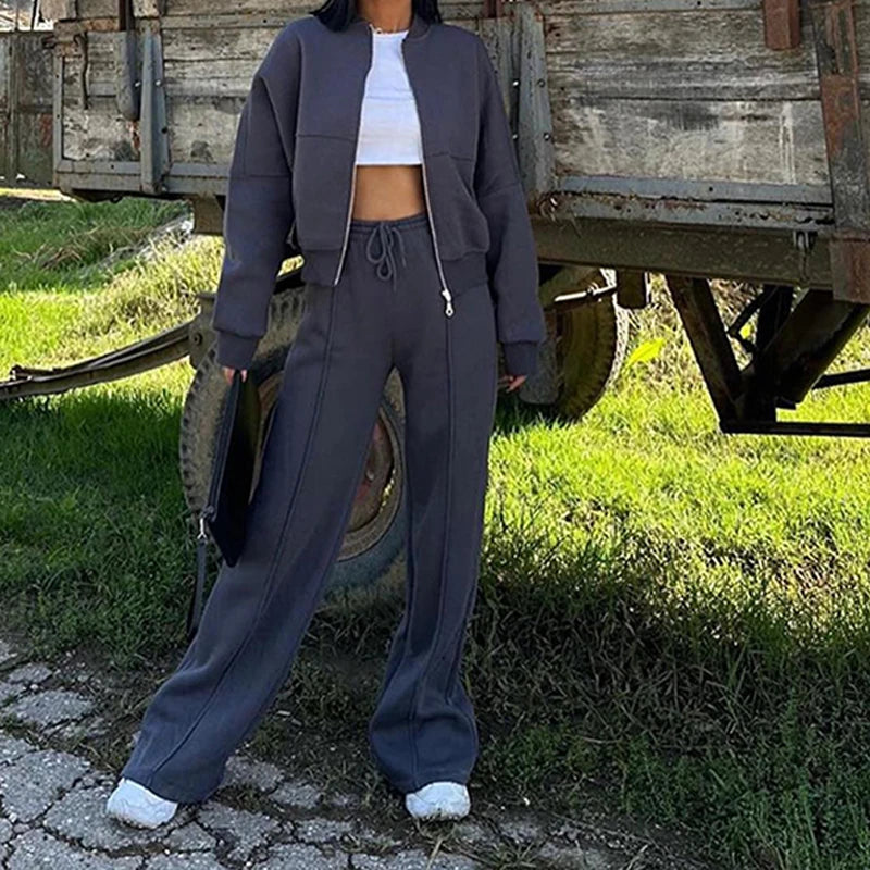 Women's BKLD Tracksuit Sets™ Zip-up Loose Cropped Cardigan + Drawstring Sweatpants