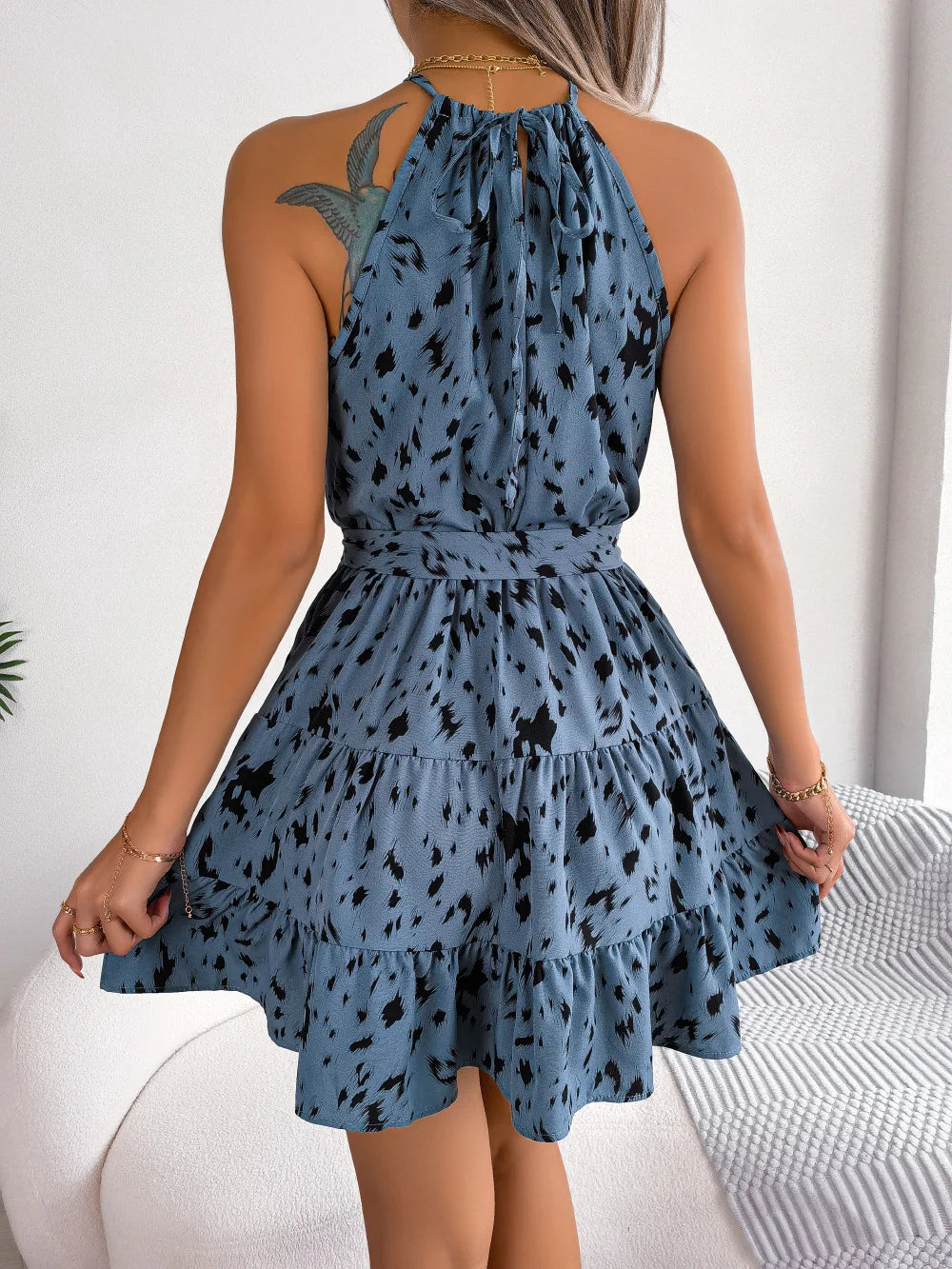 Women's Leopard Print Ruffled Dress™ Hanging Neck Fashion Halter Mini Dress
