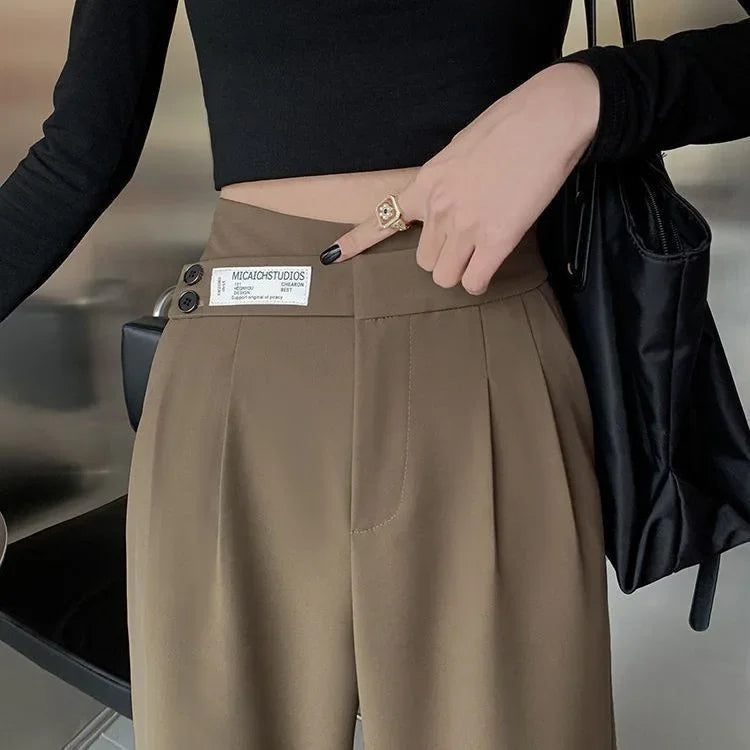 Women's High-Waisted Draped Bell Bottom Trousers™ Loose-Fit Floor-Length Straight-Leg Pants