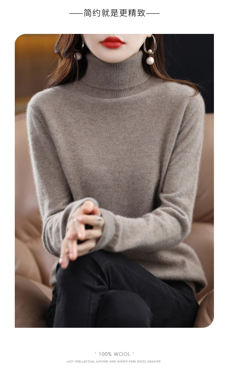 Merino Wool Cashmere Sweater™ Women Knitted Sweater Turtleneck Long Sleeve Pullovers