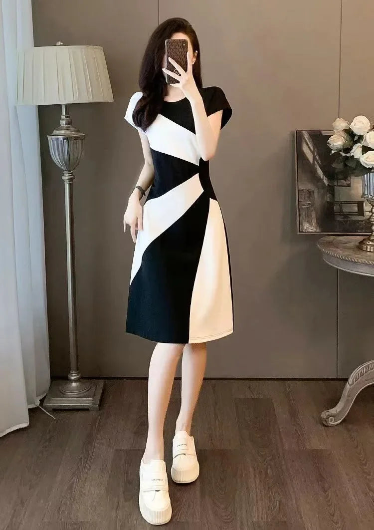Women's Elegant Slimming Dress™ Black White Contrast Casual Dress