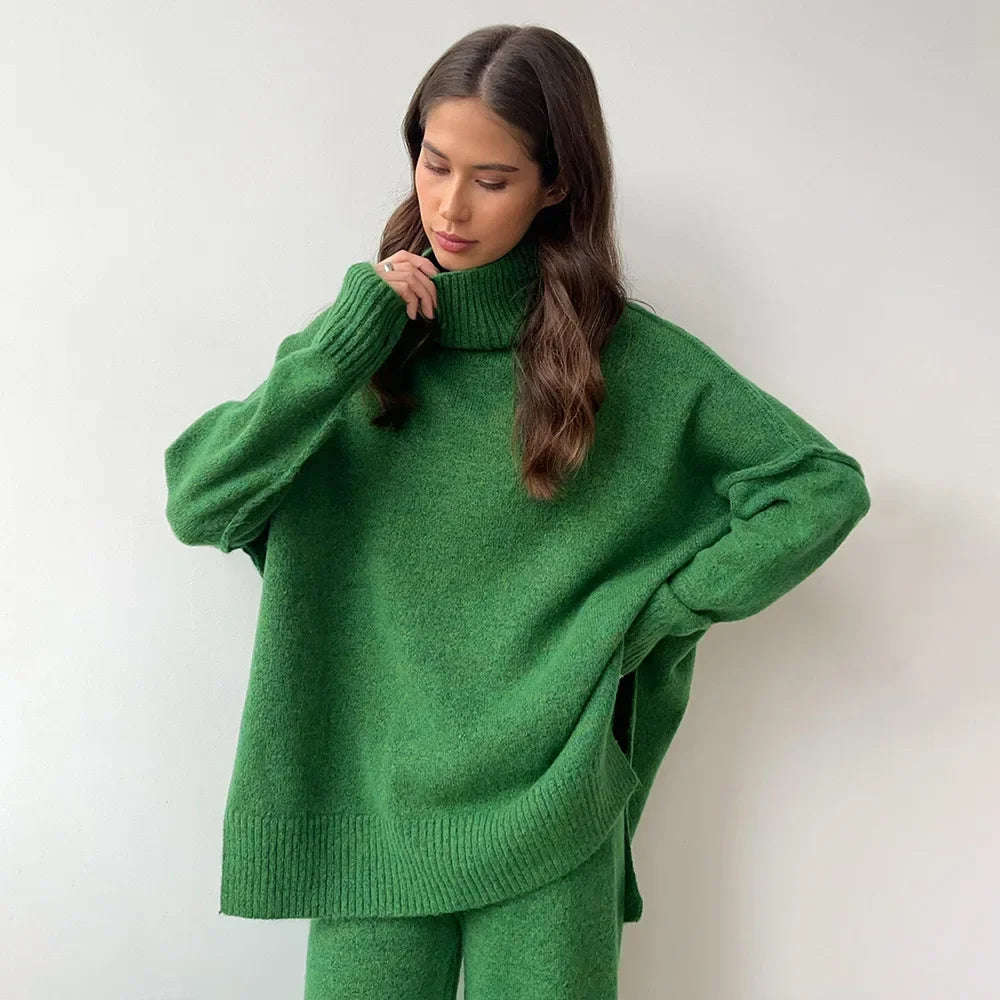 Women's Suit Set™ Loose-fit turtle Neck Sweater Thickened Knit Trousers