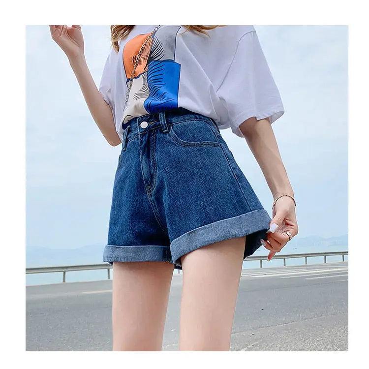 Women's Denim Shorts™ High Waist Cotton Wide-leg Short Pants