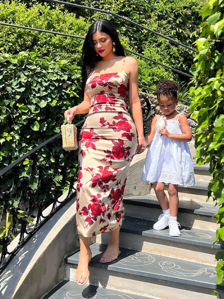 Women's Floral Print Dress™ Sleeveless Backless Bodycon Midi Dress