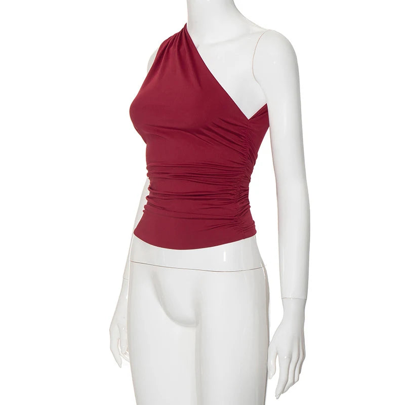 Women's One Shoulder Backless Shrink Tank Top™ Tight Sexy Sleeveless Neckless Slim T-Shirt