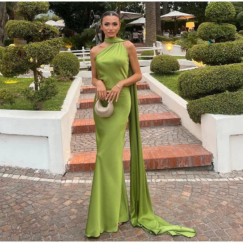 Women's Solid Ribbon Halter Dress™ Off Shoulder Sleeveless Backless Slim Maxi Dresses