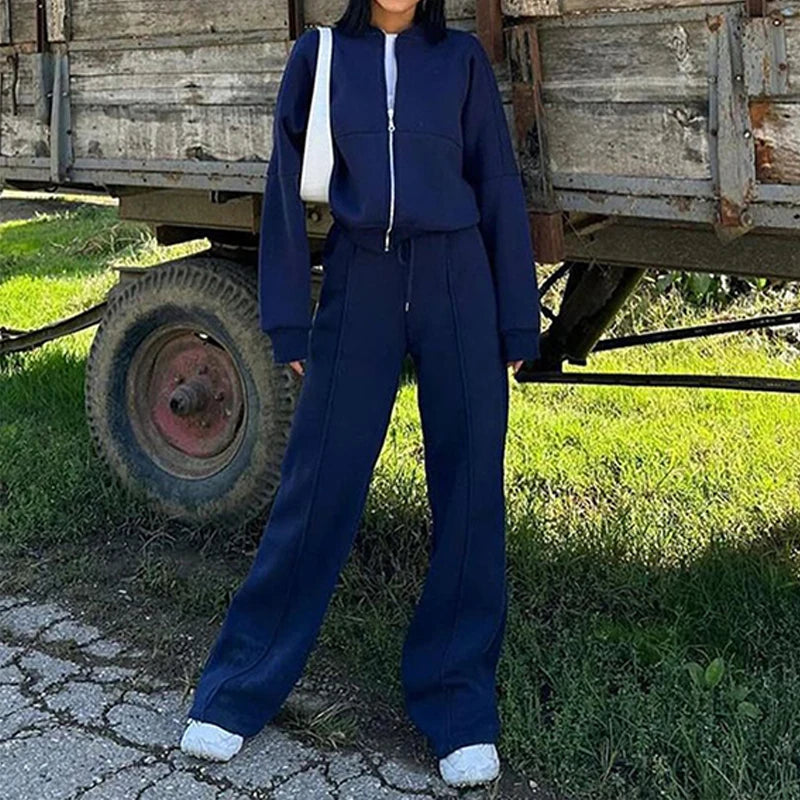 Women's BKLD Tracksuit Sets™ Zip-up Loose Cropped Cardigan + Drawstring Sweatpants