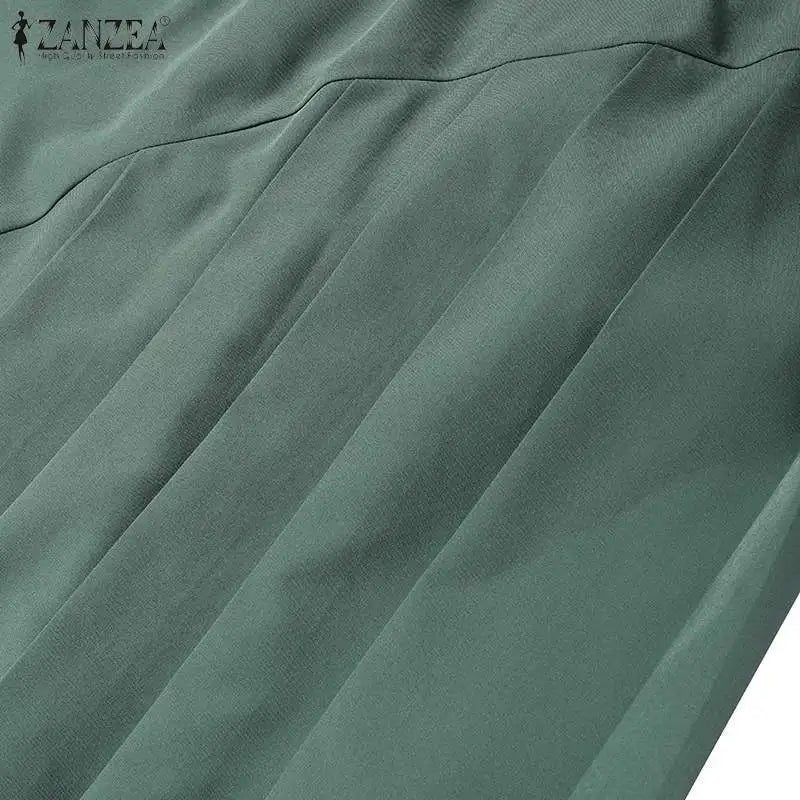 Women's ZANZEA Summer Elegant OL Work Dress™ Short Sleeve A Line Solid Pleated Dresses