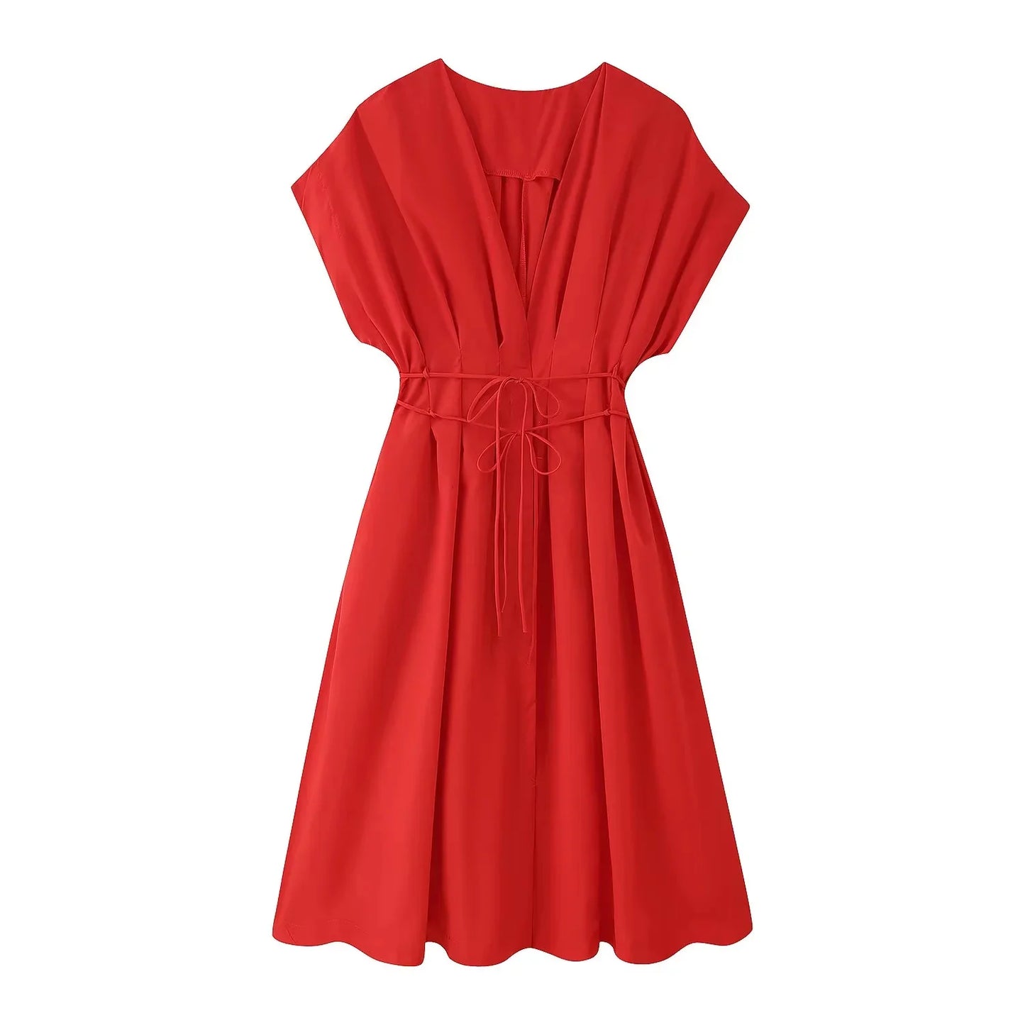 Women's Dresses™ TRAFZA Vintage Fashion Single Breasted Sashes Draped V Neck Sleeveless Dresses