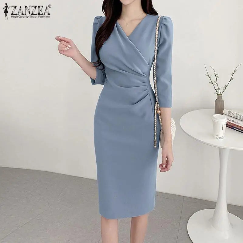 Women's ZANZEA Long Dress™ Solid Color Knee Length Bodycon Sundress