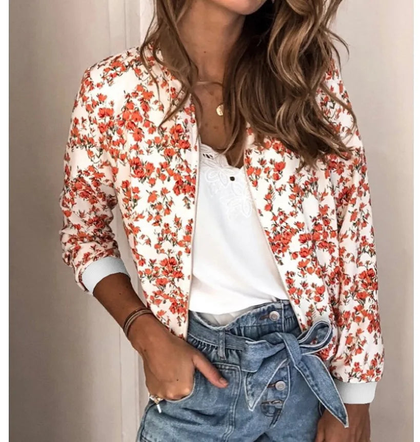 Women's Elegant Zipper Bomber Jacket™ Floral Printed Jackets