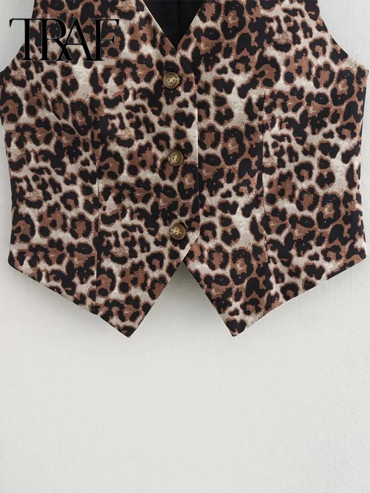 Women's Leopard Summer Jacket™ V-Neck Single-breasted Cropped Sleeveless Jacket