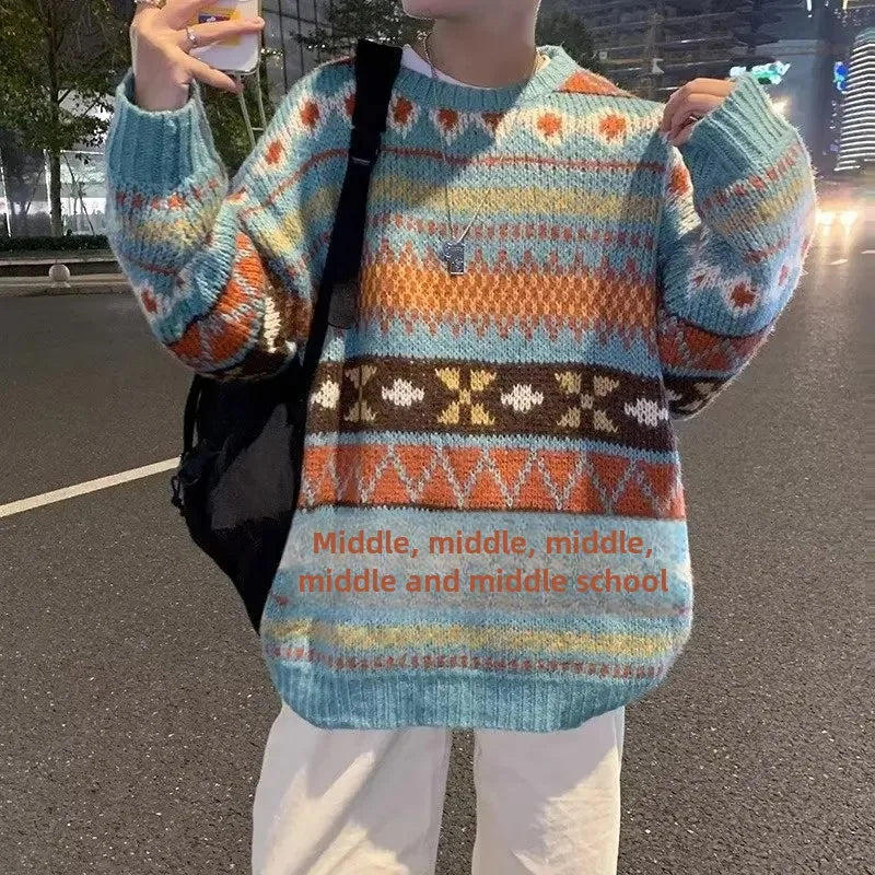 Men's Vintage Sweater™ Trendy Ethnic Striped Loose-Fit Knitted Crew Neck Idle Style Sweater