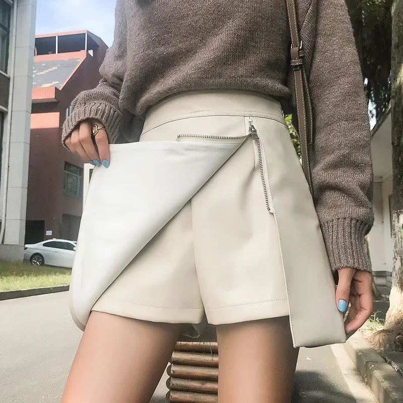 Women's Mini Dress™ Fashionable Zippered Pu Leather Slimming High-waisted A- line Skirt