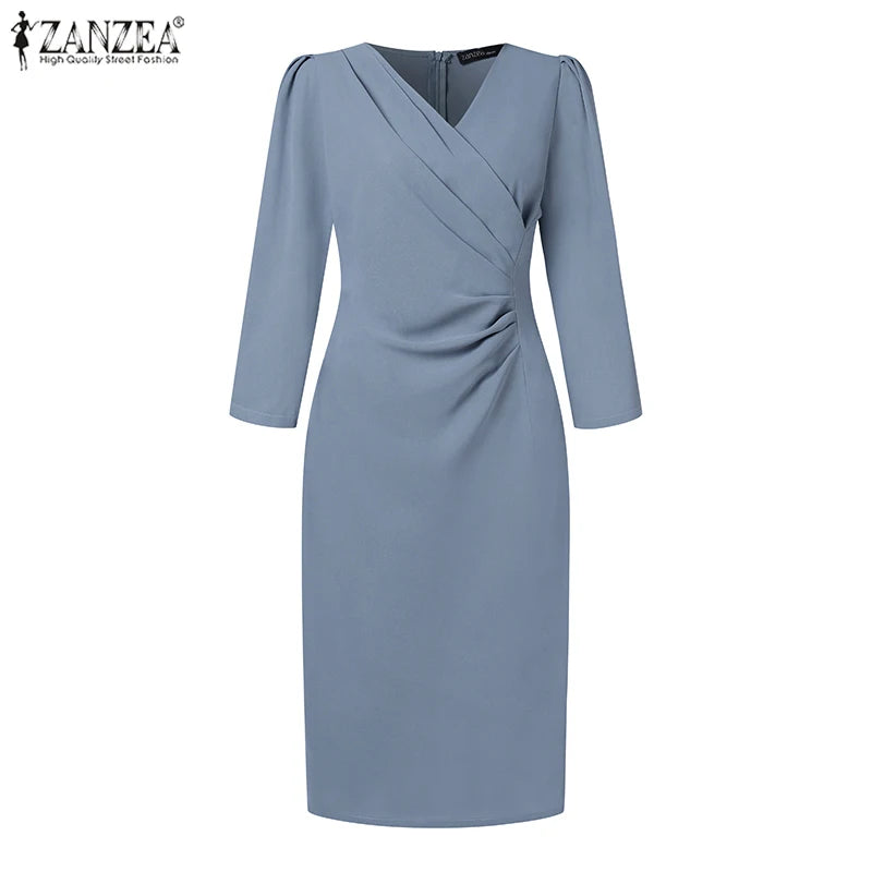 Women's ZANZEA Long Dress™ Solid Color Knee Length Bodycon Sundress