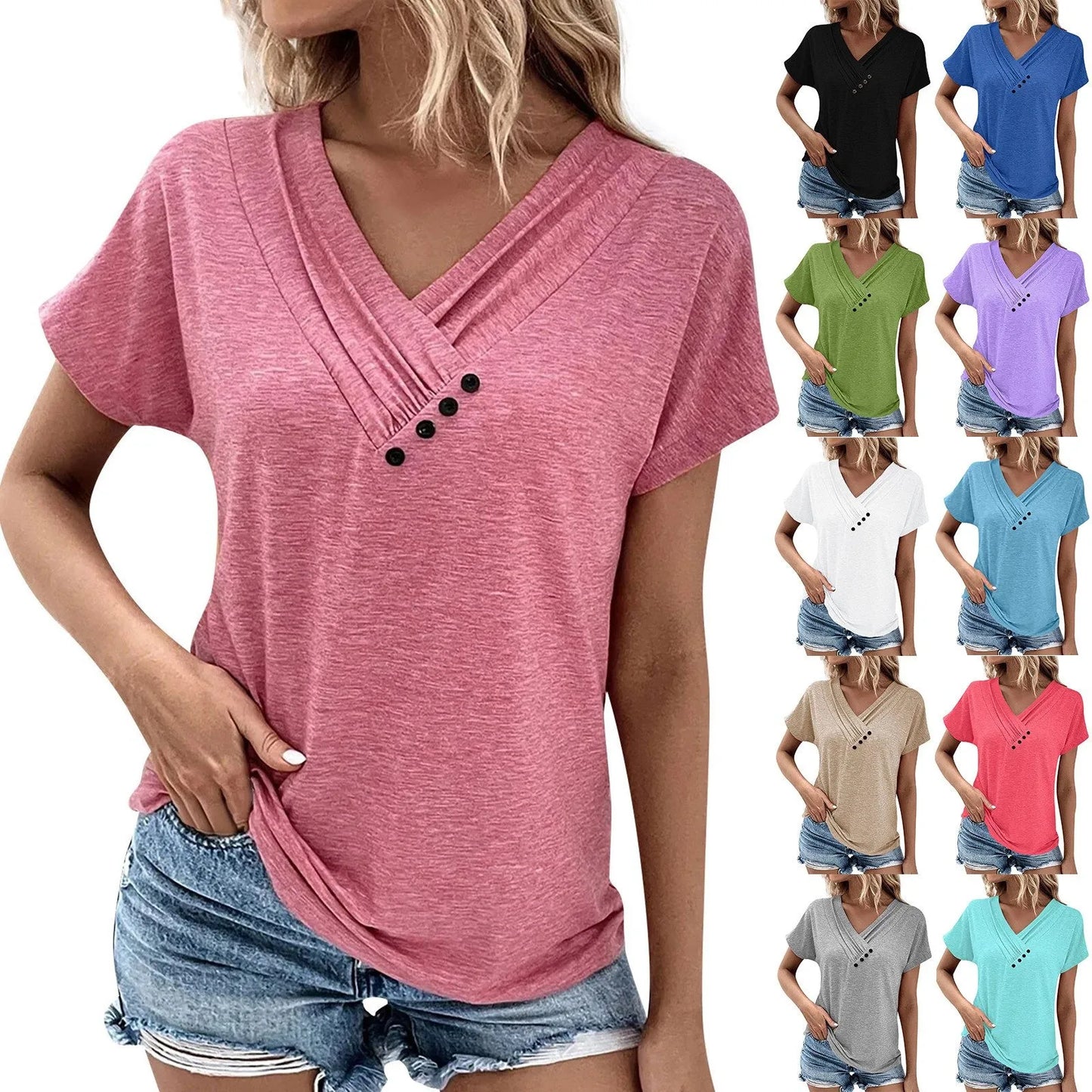 Women's Oversized T-Shirt™ Solid Color V Neck Short Sleeve Basic Tops