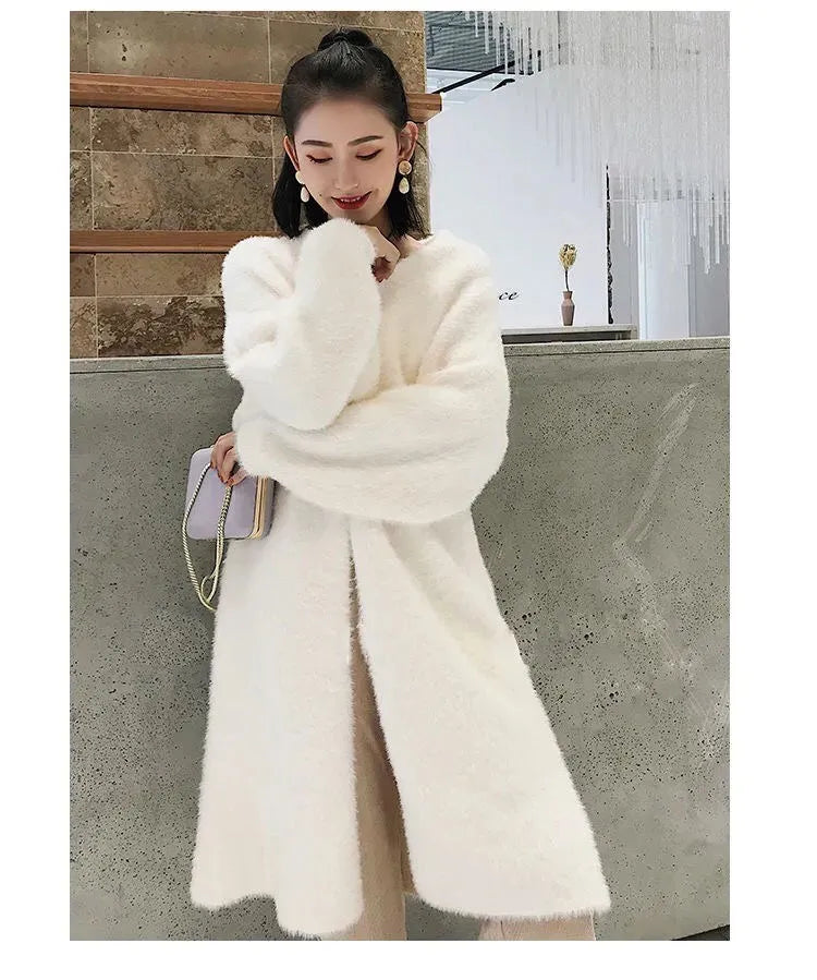 Women's Long Cardigan Coat™ Knitted fluffy Long Sleeve Cashmere Sweater Coat
