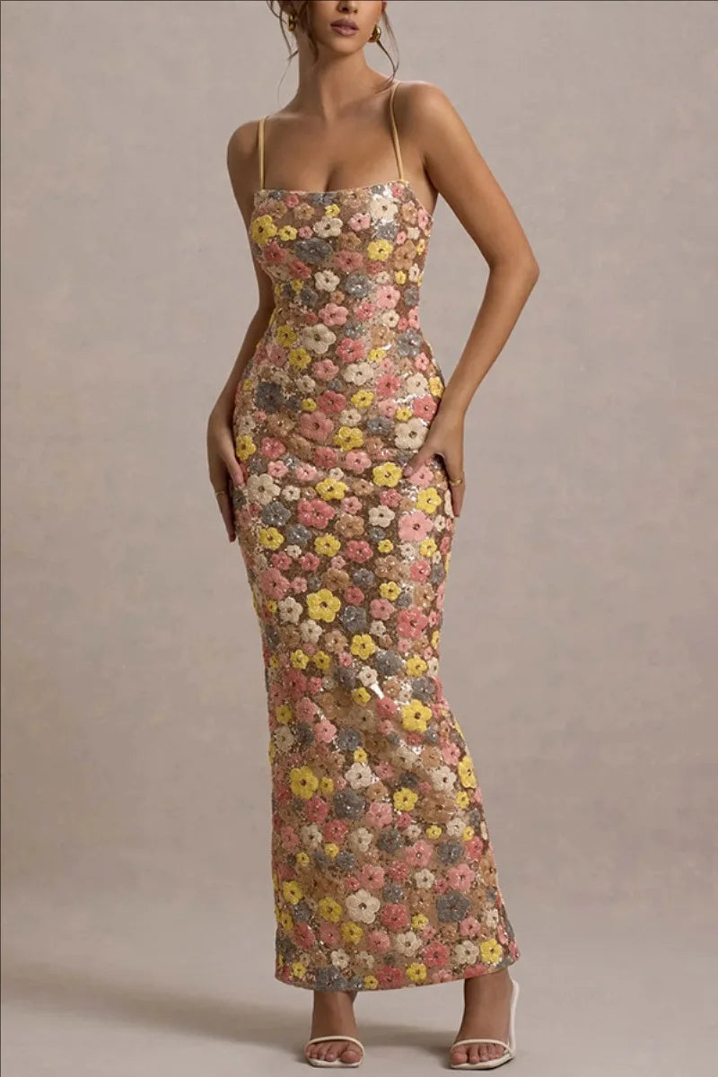 Women's Flowers Sequin Patchwork Slim Long Dress™ Strapless Sexy Sleeveless Dress
