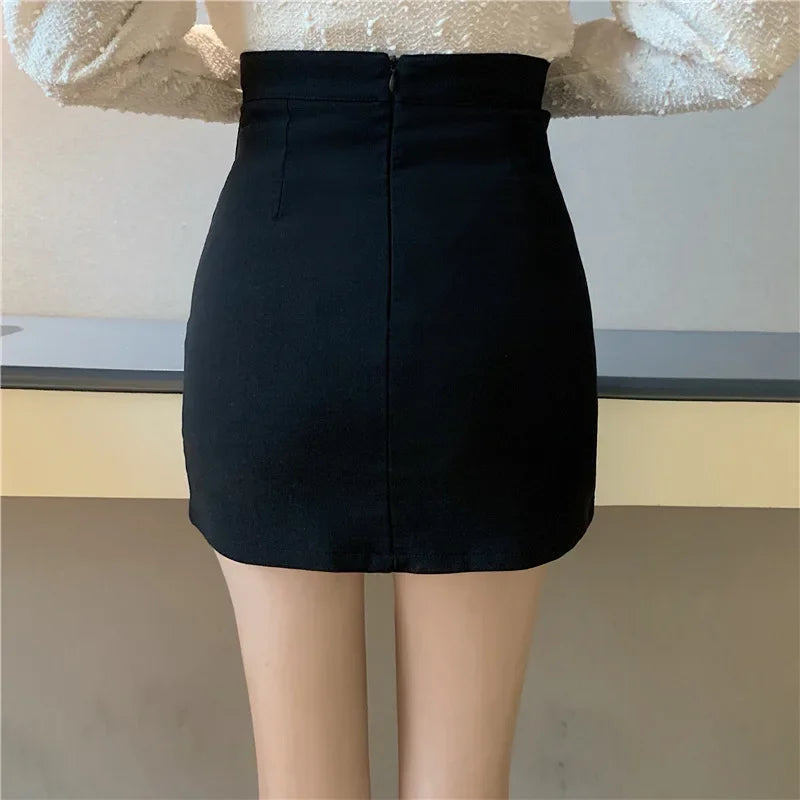 Women's Shorts Skirts™ High-waisted Slimming A- line Black Cross-body Tied Irregular Short Skirt