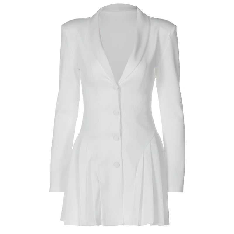 Women's Elegant Dress™ Single-breasted Pleated Mini Dress Fashion Deep V-neck Long Sleeved A-line Dresses