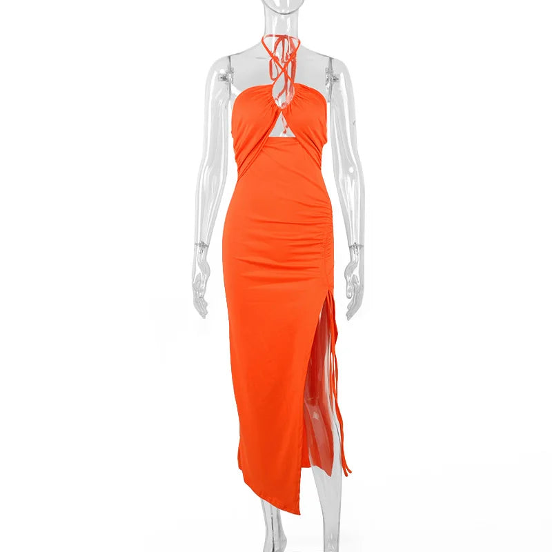Women's Backless Hollow Out Summer Dress™ Sleeveless Lace-up Halter Bodycon Elegant Split Dress