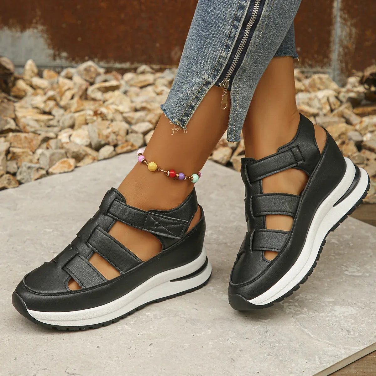 Women's Buckle Strap Sandals™ Closed Toe Solid Wedge Sandals