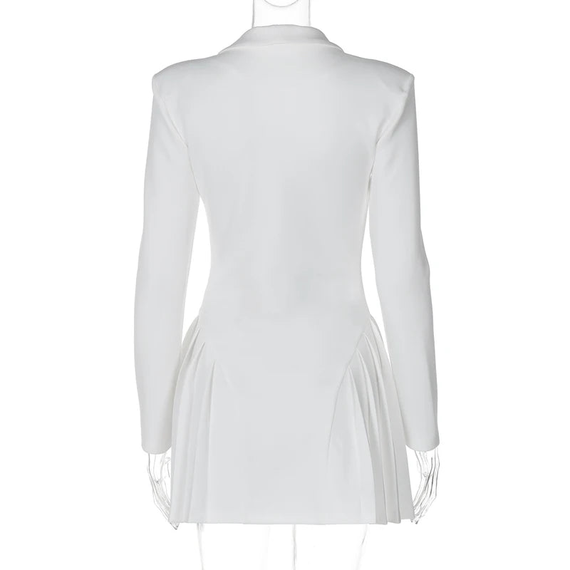 Women's Elegant Dress™ Single-breasted Pleated Mini Dress Fashion Deep V-neck Long Sleeved A-line Dresses