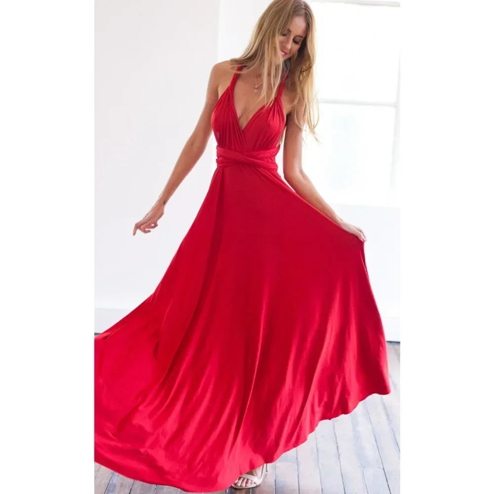 Women's Multi-worn V-neck Long Dress™ Strapped Summer Maxi Dress