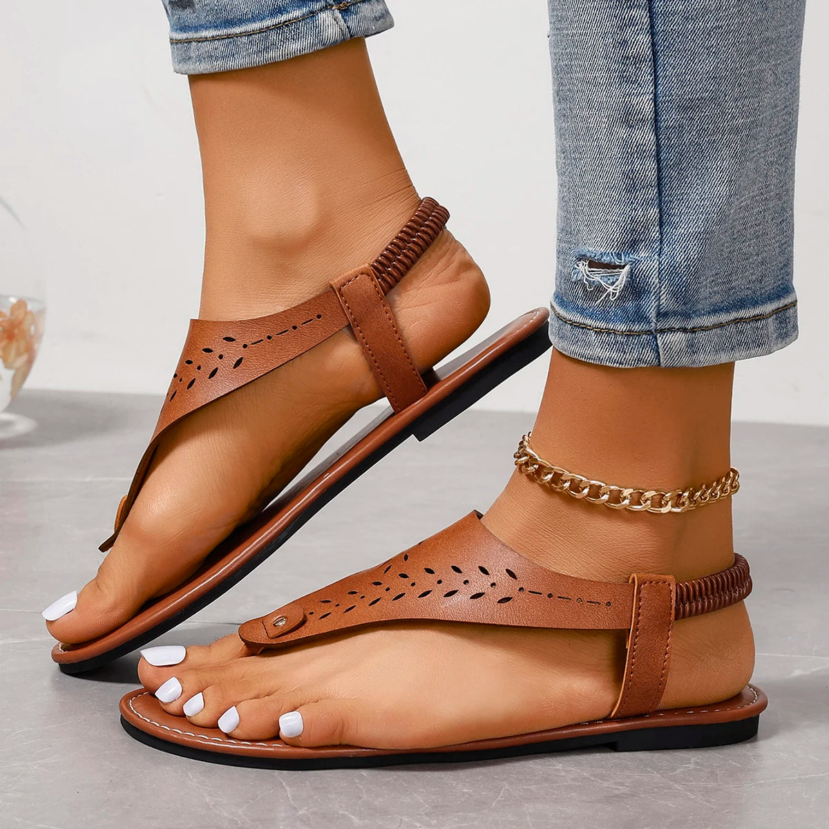 Women's Sandals Open Toe Casual Sandals™ Rivet Elastic Band Flat Heel Soft Bottom Sandals