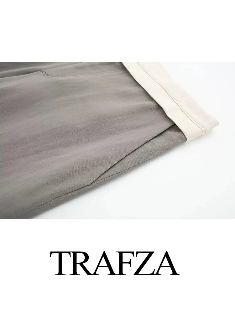 Women's TRAFZA Suit™ Asymmetric Sleeveless Single Breasted Top + High Waist Loose Trousers