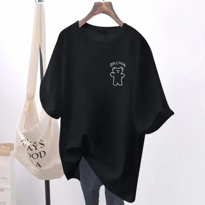 Women's casual loose oversized T-shirt™ cartoon short sleeved cotton sweater