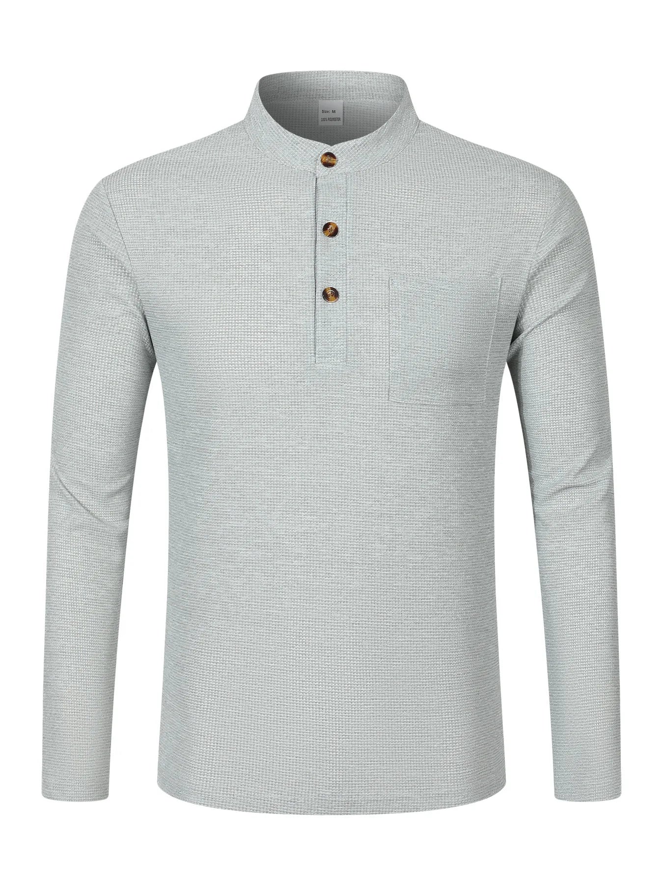 Men's casual waffle check long-sleeved shirt™ stand-up collar button semi-cardigan