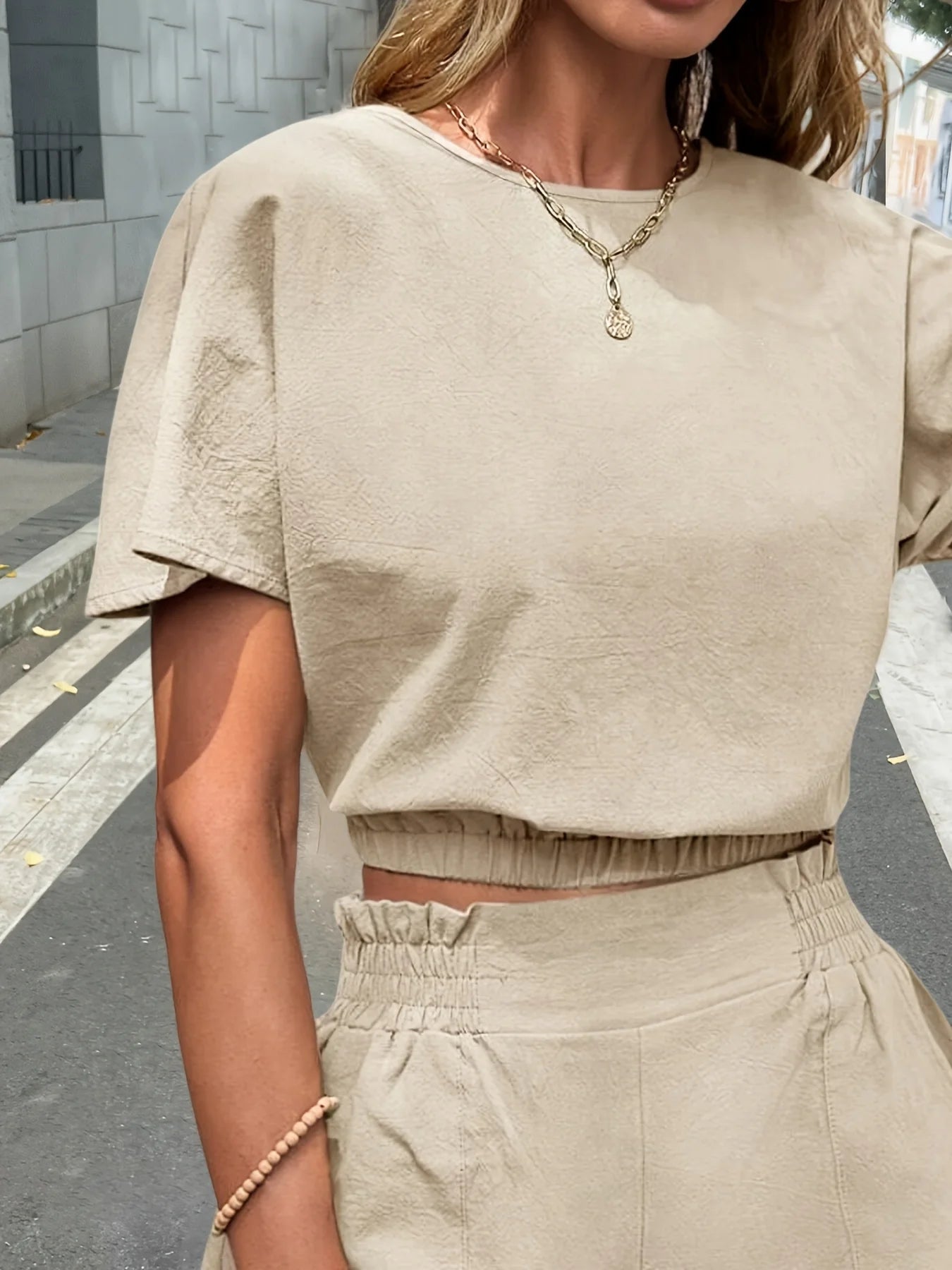 Women's Summer Suit™ 2Pcs Casual Loose Round Neck T-Shirts And Elastic Waist Shorts