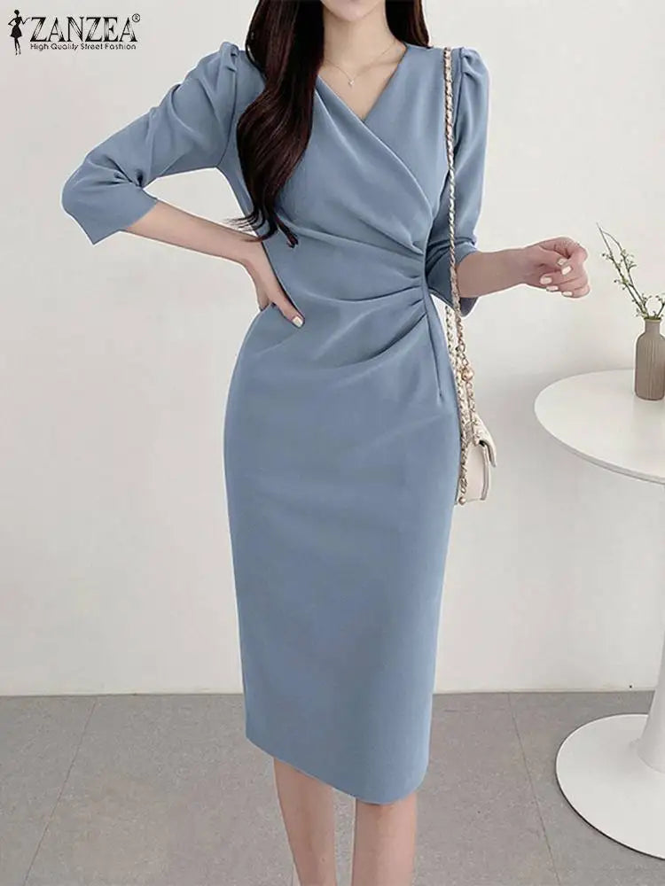 Women's ZANZEA Long Dress™ Solid Color Knee Length Bodycon Sundress