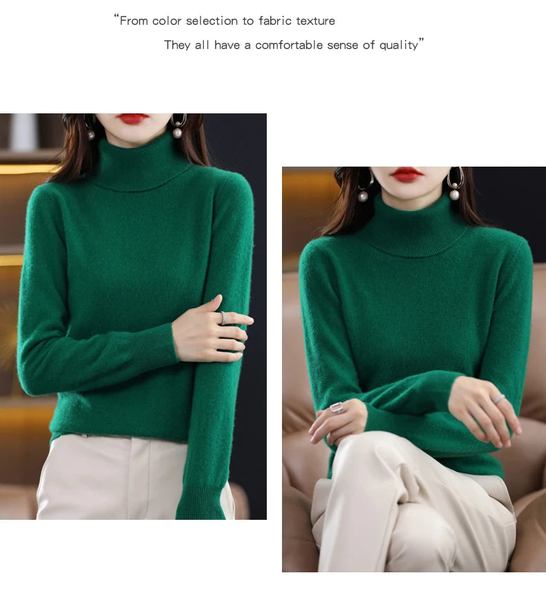 Merino Wool Cashmere Sweater™ Women Knitted Sweater Turtleneck Long Sleeve Pullovers