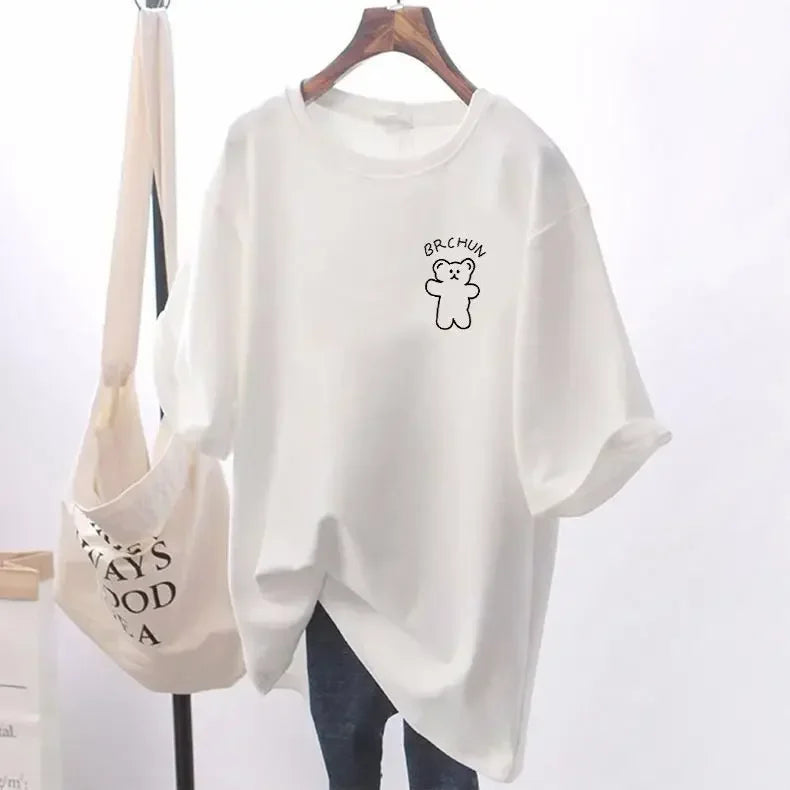 Women's casual loose oversized T-shirt™ cartoon short sleeved cotton sweater