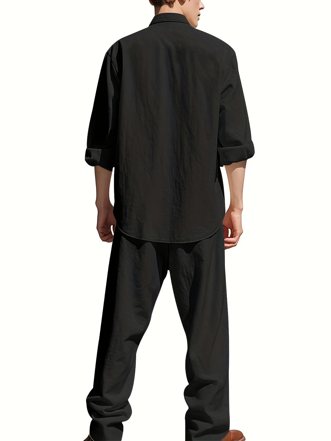 Men's Casual Linen Suit™ Long Sleeve Crew Neck T-shirt +Loose Fit Pants