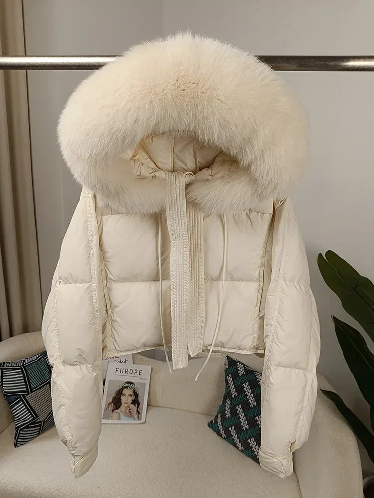 Women's Duck Down Loose Winter Jacket™ Real Fox Fur Raccoon Fur Collar Hooded Thick Warm Detachable Coat