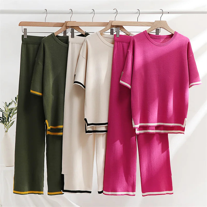 Women's Loungewear Two Piece Set™ Casual Slit Short Sleeve Knitted Two Piece Sets 's