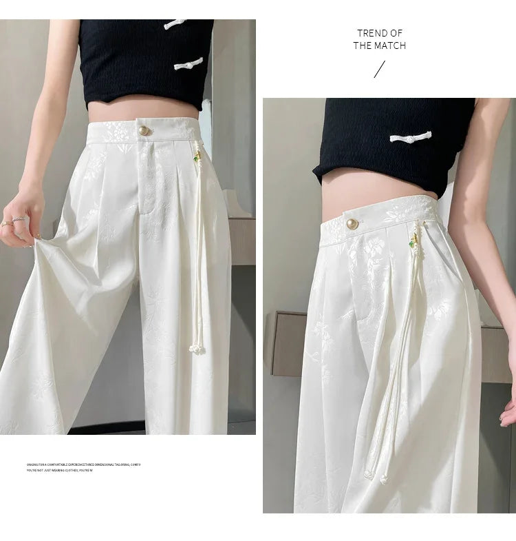 Women's Jacquard Wide Leg Satin Pants™ Casual Loose Pants