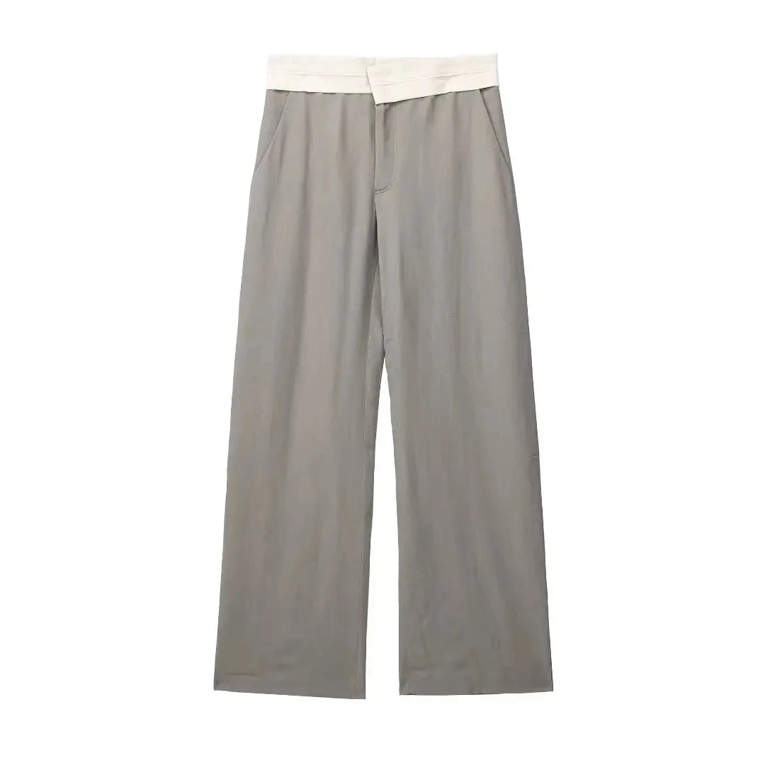 Women's TRAFZA Suit™ Asymmetric Sleeveless Single Breasted Top + High Waist Loose Trousers