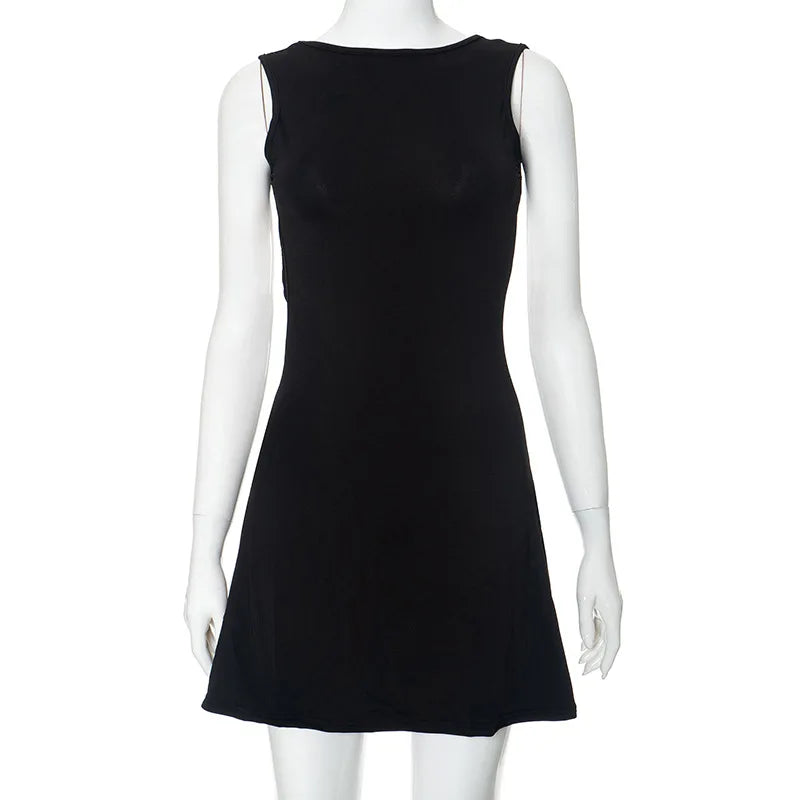 Women's Sleeveless Backless Slim Fit Mini Dress™ Round Collar A-line Ruffle Edge Short Dresses