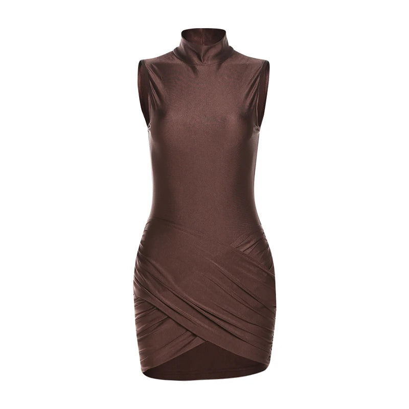 Women's Cross Ruffles Mini Dress™ Half High Collar Sleeveless Skinny Bodycon